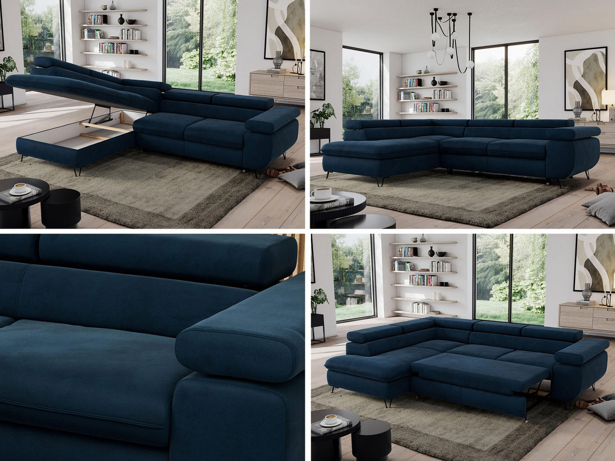 ECKSOFA PEDRO L Dunkelblau Velvet - Links Seite - Schwarz/Dunkelblau, Textil/Metall (208/273cm) - MKS