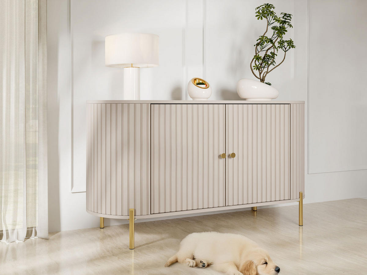 KOMMODE Sepiroz 140 2D - Sandfarben/Goldfarben, Holzwerkstoff/Metall (139/79/43cm) - MIRJAN24