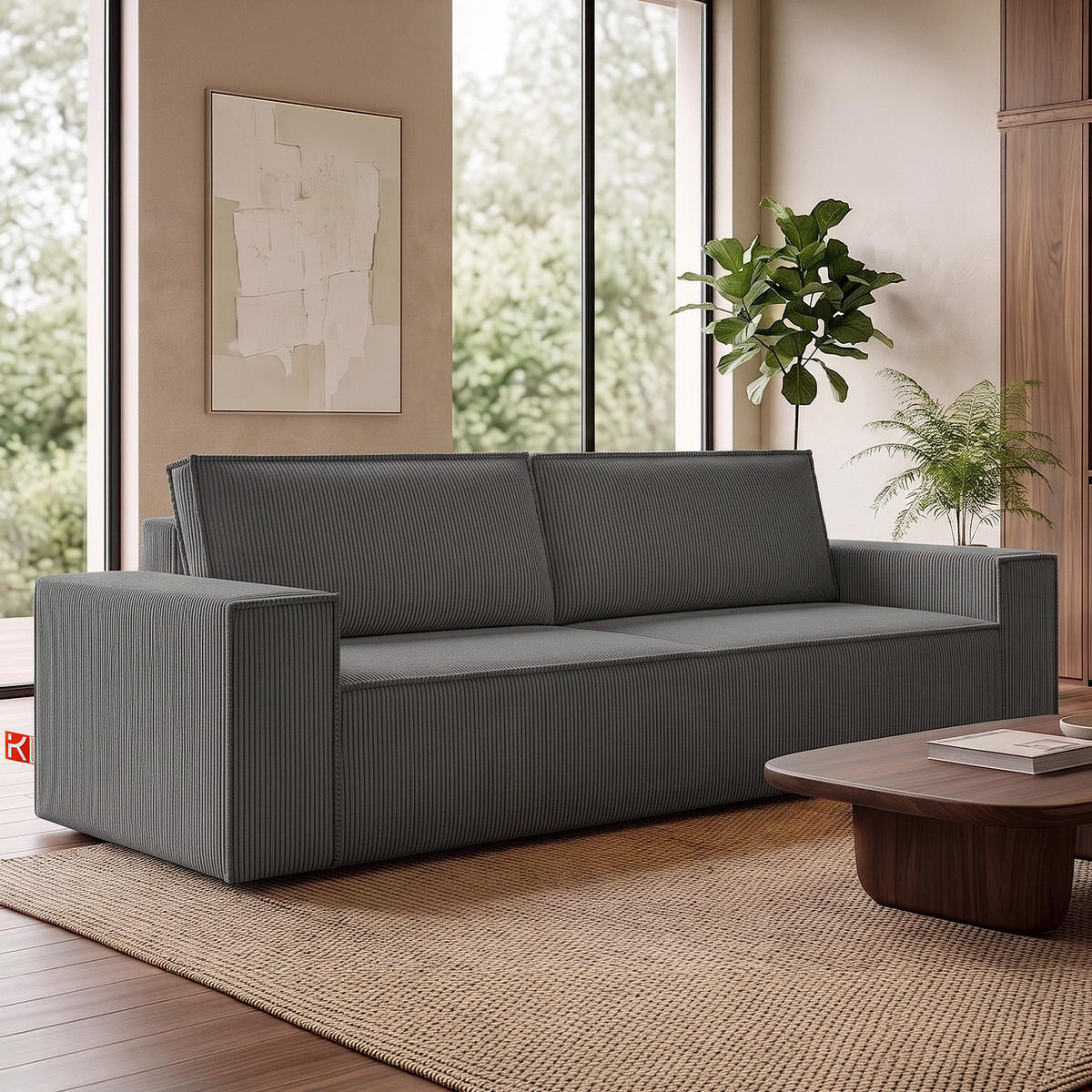 3-SITZER-SCHLAFSOFA NAPI in Pet Friendly Cord-Stoff, grau - Schwarz/Grau, Textil (244/89/101cm) - KONSIMO®