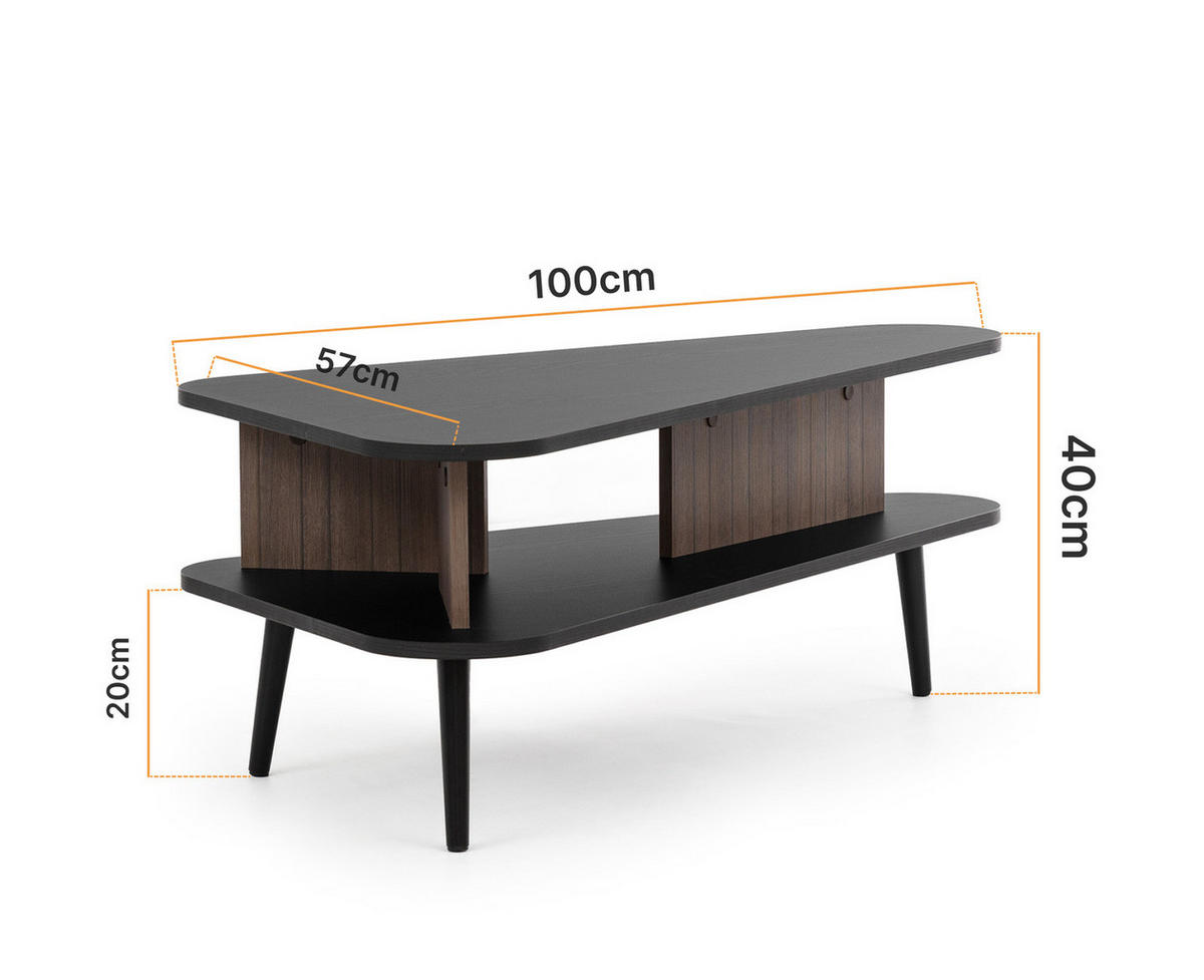 COUCHTISCH Pinelli 100/57/40 Ovale Form - Schwarz/Braun, Holzwerkstoff/Metall (57/100/40cm) - Ravio