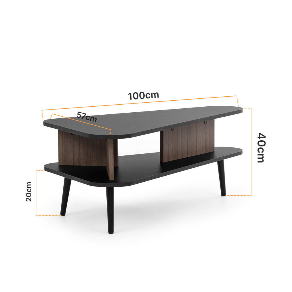 Thumbnail - Ravio Couchtisch, Schwarz, Braun, Holzwerkstoff, 1 Fächer, 1 Schubladen, Oval, 100x40x57 cm, Wohnzimmer, Wohnzimmertisch...
