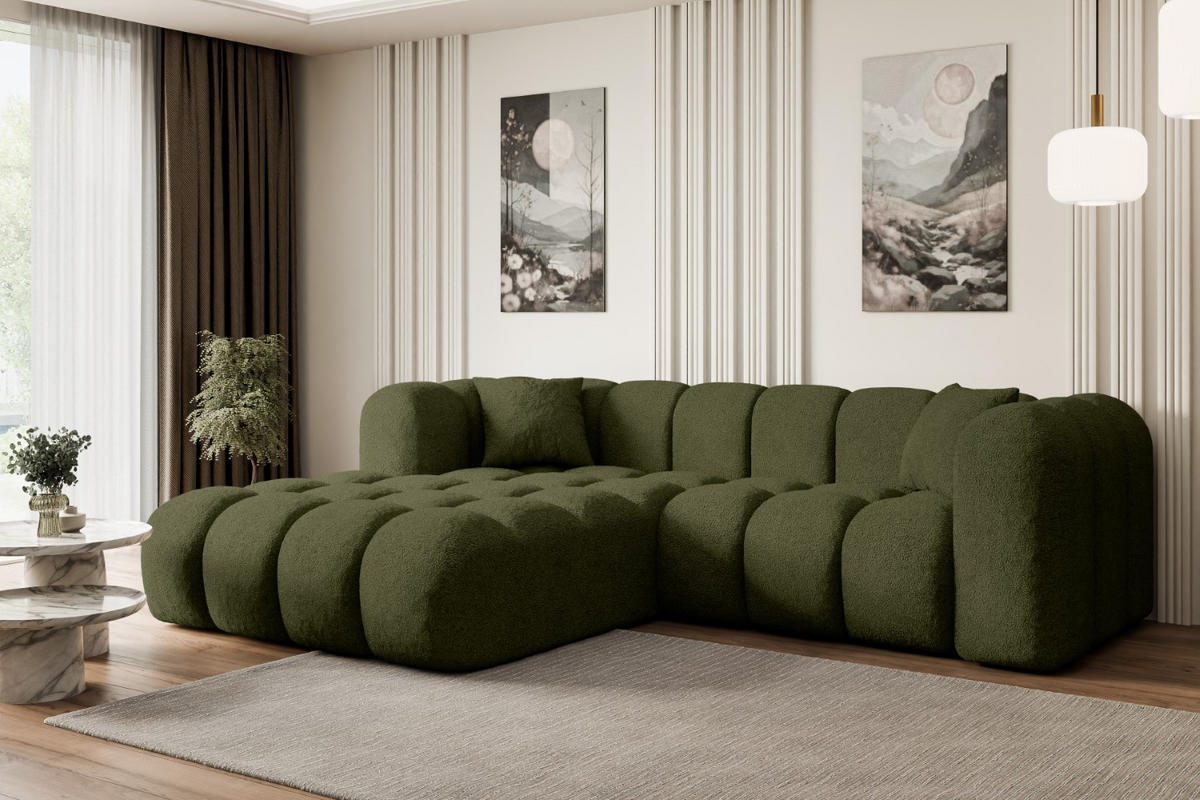 ECKSOFA Ottomane Links OLEA-L1 - 231x173x74 cm Grün Bouclé - Schwarz/Grün, Holzwerkstoff/Kunststoff (190/242cm) - ALTDECOR