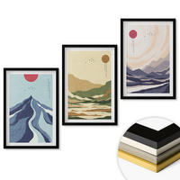 WANDBILDER 3er-Set - 40x60 cm Schwarzer Rahmen - Pastellfarbene Berge im Japandi-Stil - Schwarz, Kunststoff (40/60cm) - ArtPrintCave