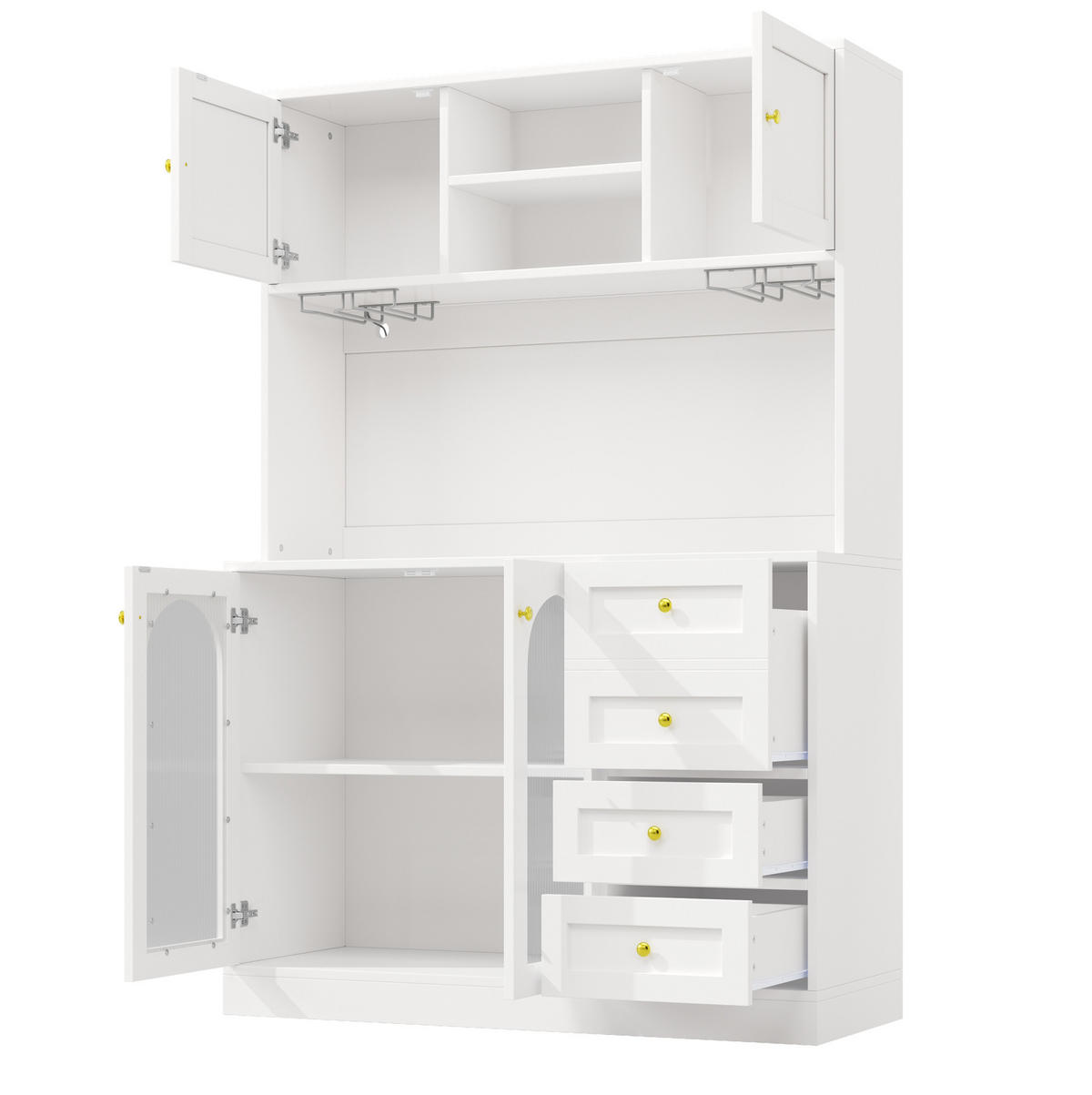 BUFFETSCHRANK 145/39/171 cm mit LED-Beleuchtung, verstellbaren Einlegeböden und Weinregal, Weiß - Weiß, Glas (145/171/39cm) - Redom