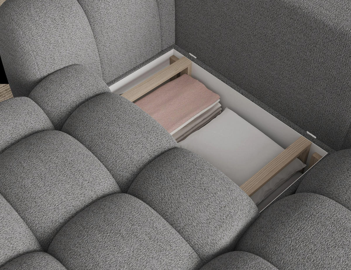 ECKSOFA COZION L-Form mit Schlaffunktion & Bettkasten – Modernes 3-Sitzer Sofa, HR-Kaltschaum, Wellenfederung, 267 × 165 cm - Schwarz/Grau, Kunststoff (267/165cm) - Wohnideebilder