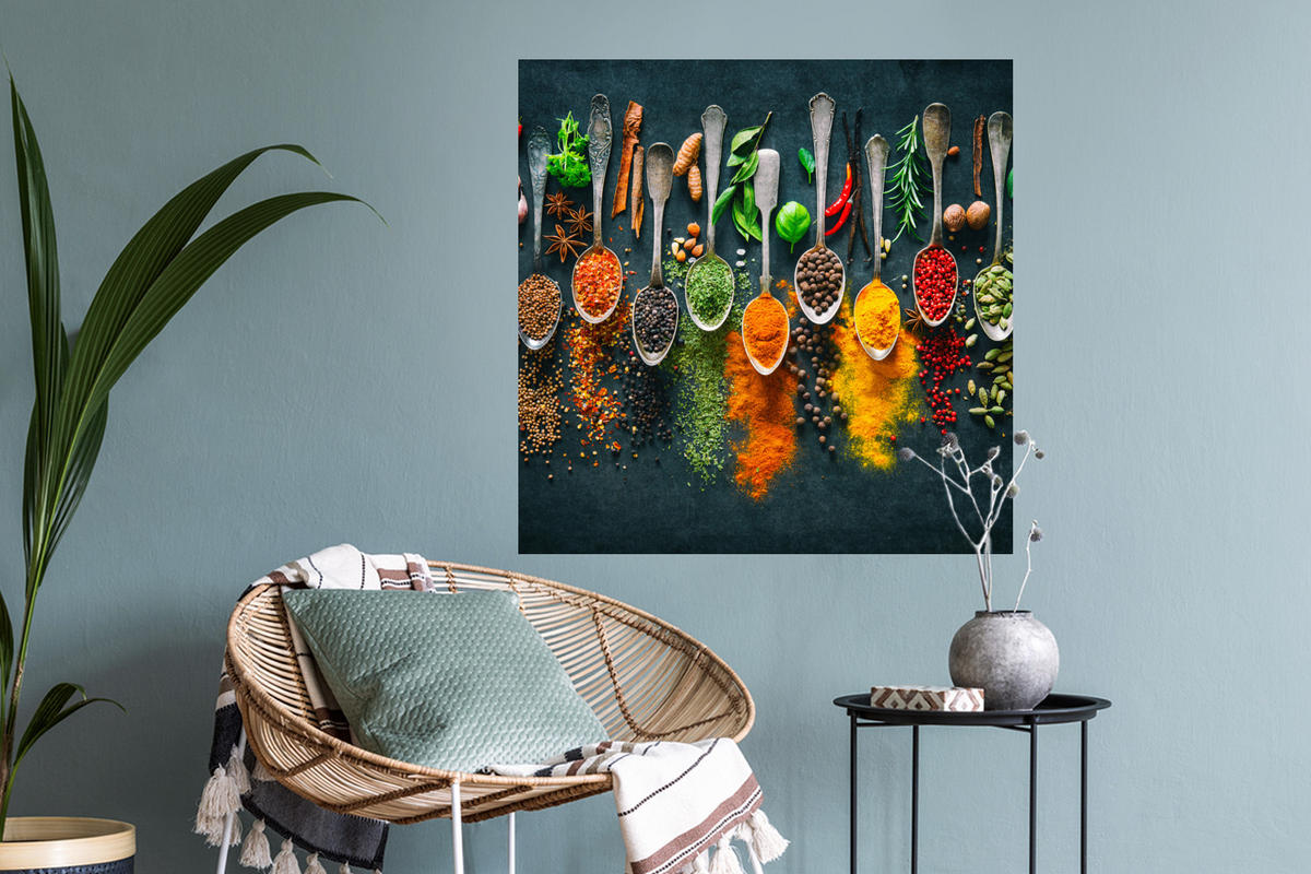 WANDTATTOO Kräuter - Gewürze - Löffel 50x50 cm - Currygelb, Kunststoff (50/50/0.1cm) - MuchoWow