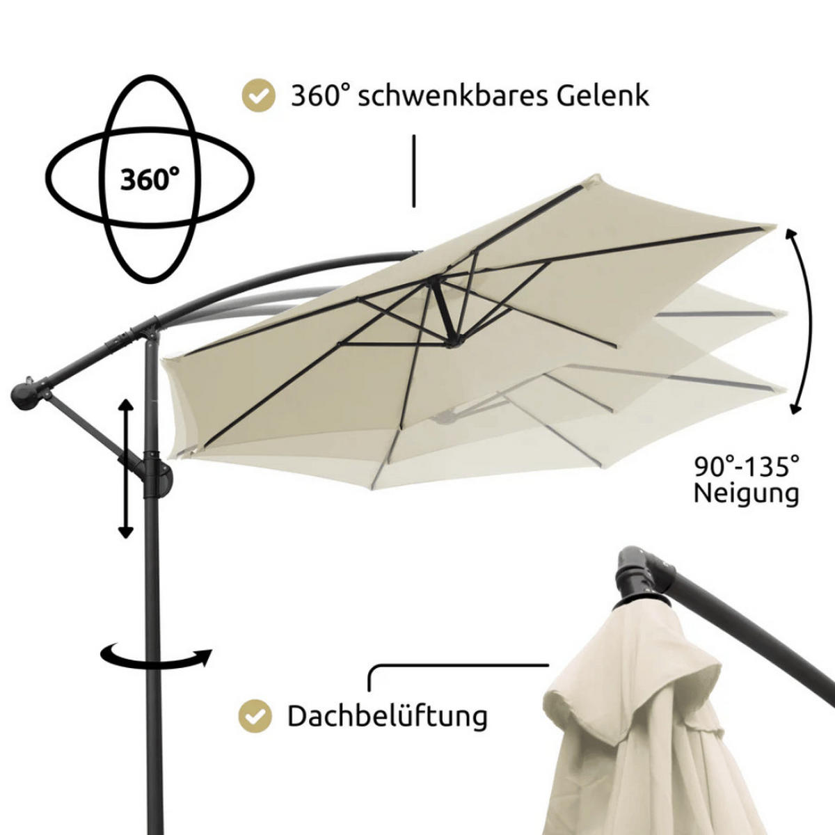 AMPELSCHIRM 270cm Wetterfest EMCO Sonnenschirm Creme - Creme, Kunststoff (270/270cm) - DELUKE