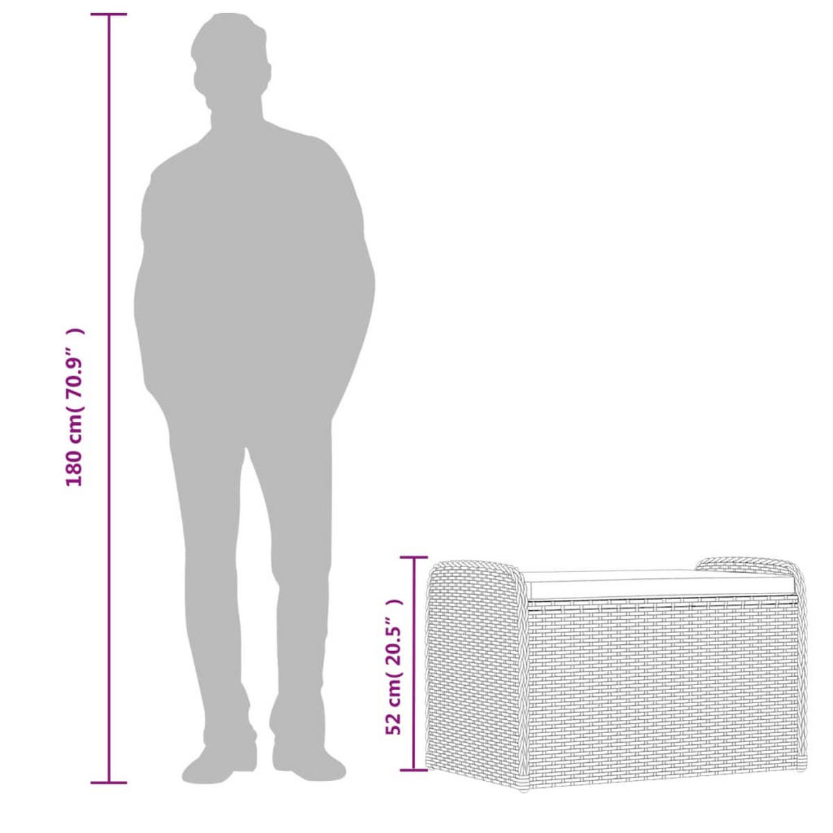 SITZBANK Mit Stauraum & Kissen Schwarz 80/51/52 Cm Poly Rattan - Schwarz, Kunststoff (51/52/80cm) - vidaXL