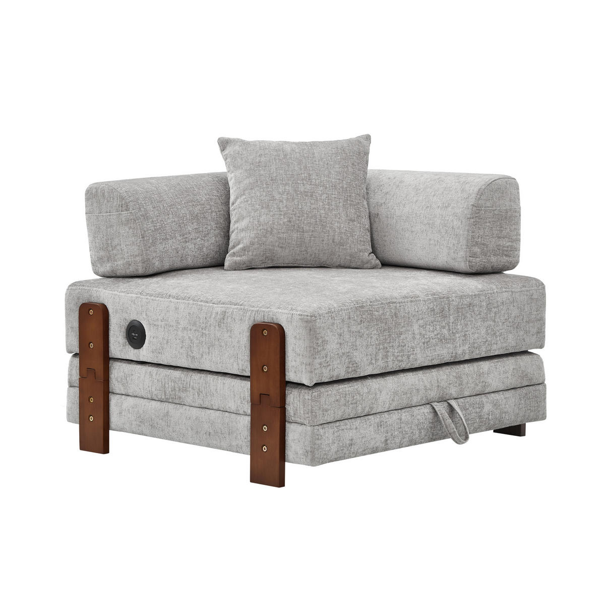 SCHLAFSOFA aus Stoff Hellgrau mit USB-, Type-C-Anschluss, Stauraum und Schlaffunktion - Hellgrau, Textil (84/48/170.5cm) - Modfu