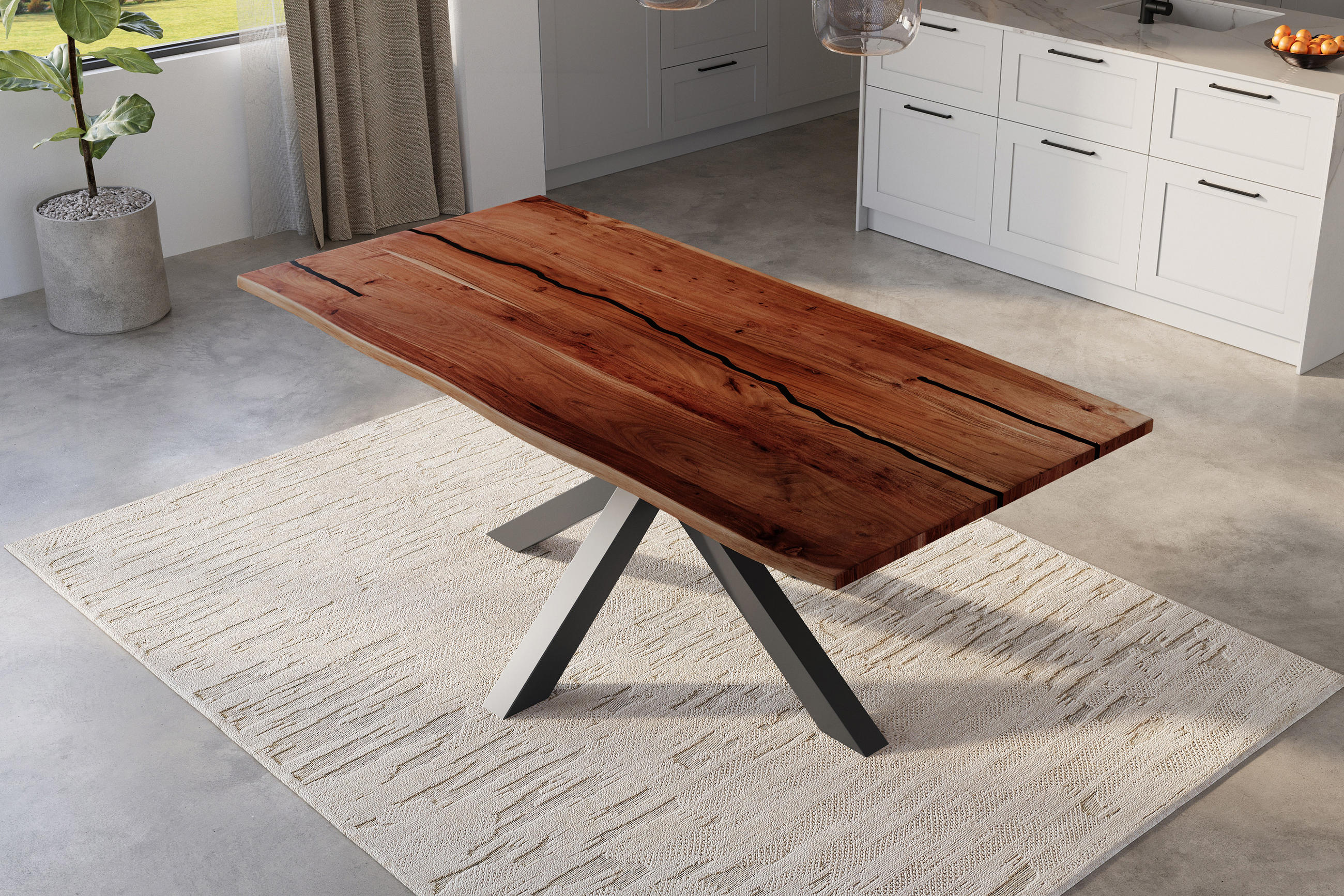 ESSTISCH BAUMKANTE AKAZIE POLLY - Silberfarben/Schwarz, Holz/Metall (100/240/77cm) - SAM