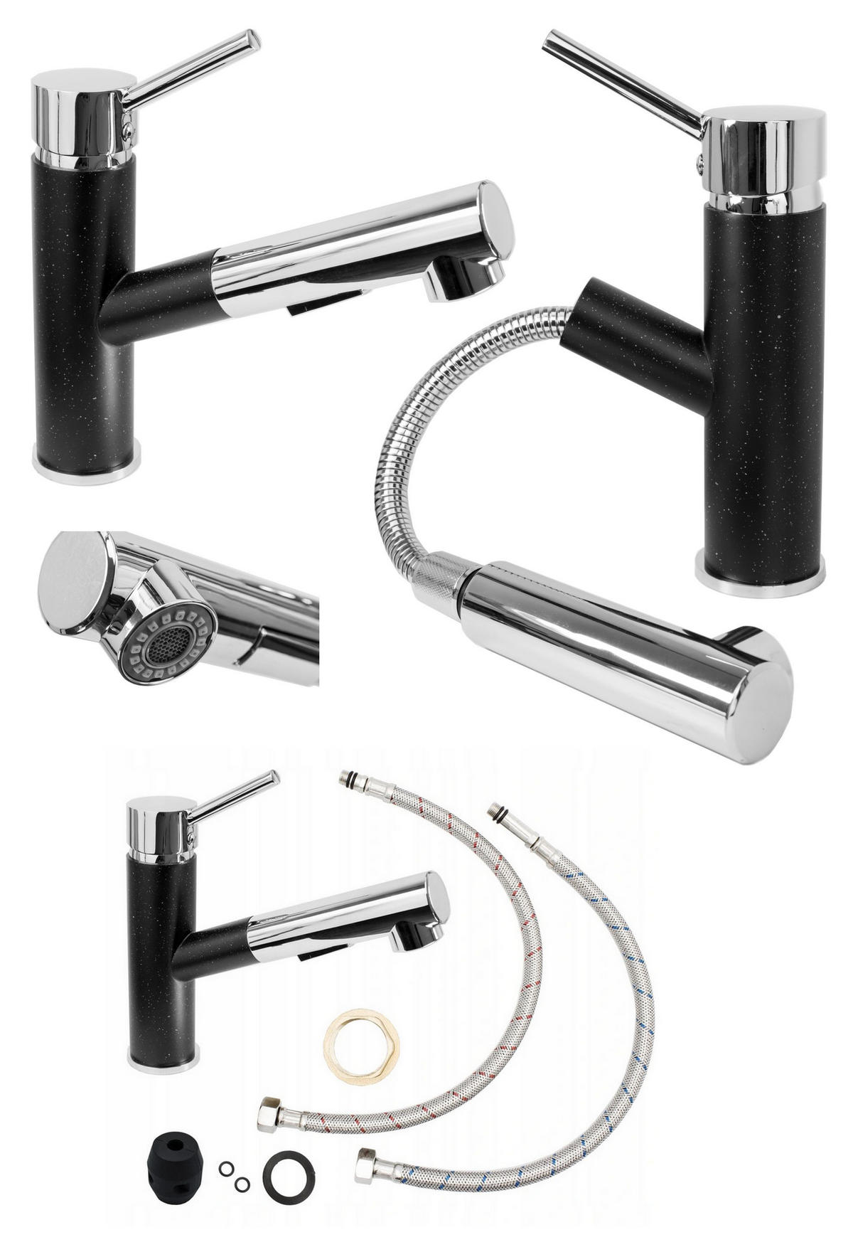 SPÜLBECKEN Larg mit Batterie und Siphon - Schwarz, Kunststoff (61/41/30cm) - Granitan