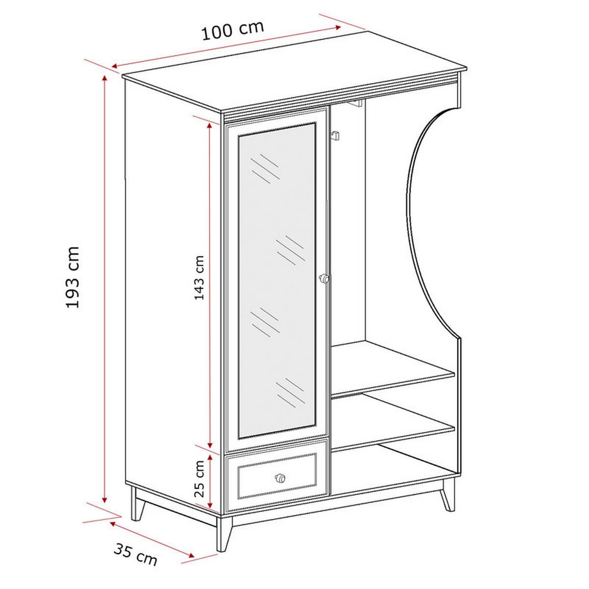 GARDEROBENSCHRANK DIUNA in 100/35/193 cm Kaschmir - Kaschmir/Roségold, Holz/Holzwerkstoff (100/193/35cm) - Idohome