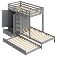 ETAGENBETT aus Kiefernholz, MDF und Sperrholz 90x200 cm Grau mit Ausziehbett, Kleiderschrank und Schubladen - Grau, Holz (90/200cm) - IVMEU