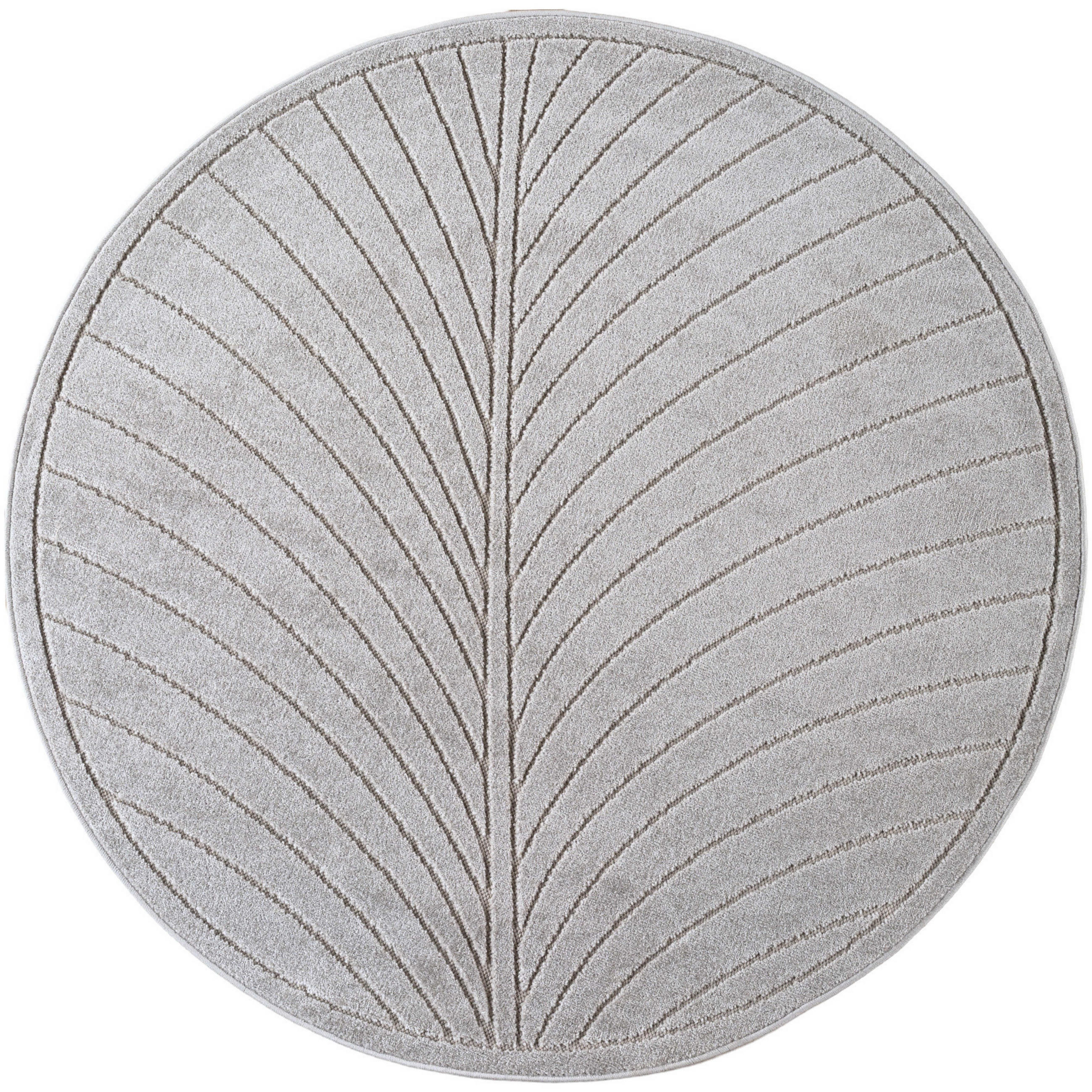 TEPPICH Outdoor, Fußbodenheizung-geeignet, mit Blattmotiv, aus Polypropylen, ENGADIN in Silbergrau, Ø 160 cm - Grau, Textil (160/160cm) - KADIMA DESIGN