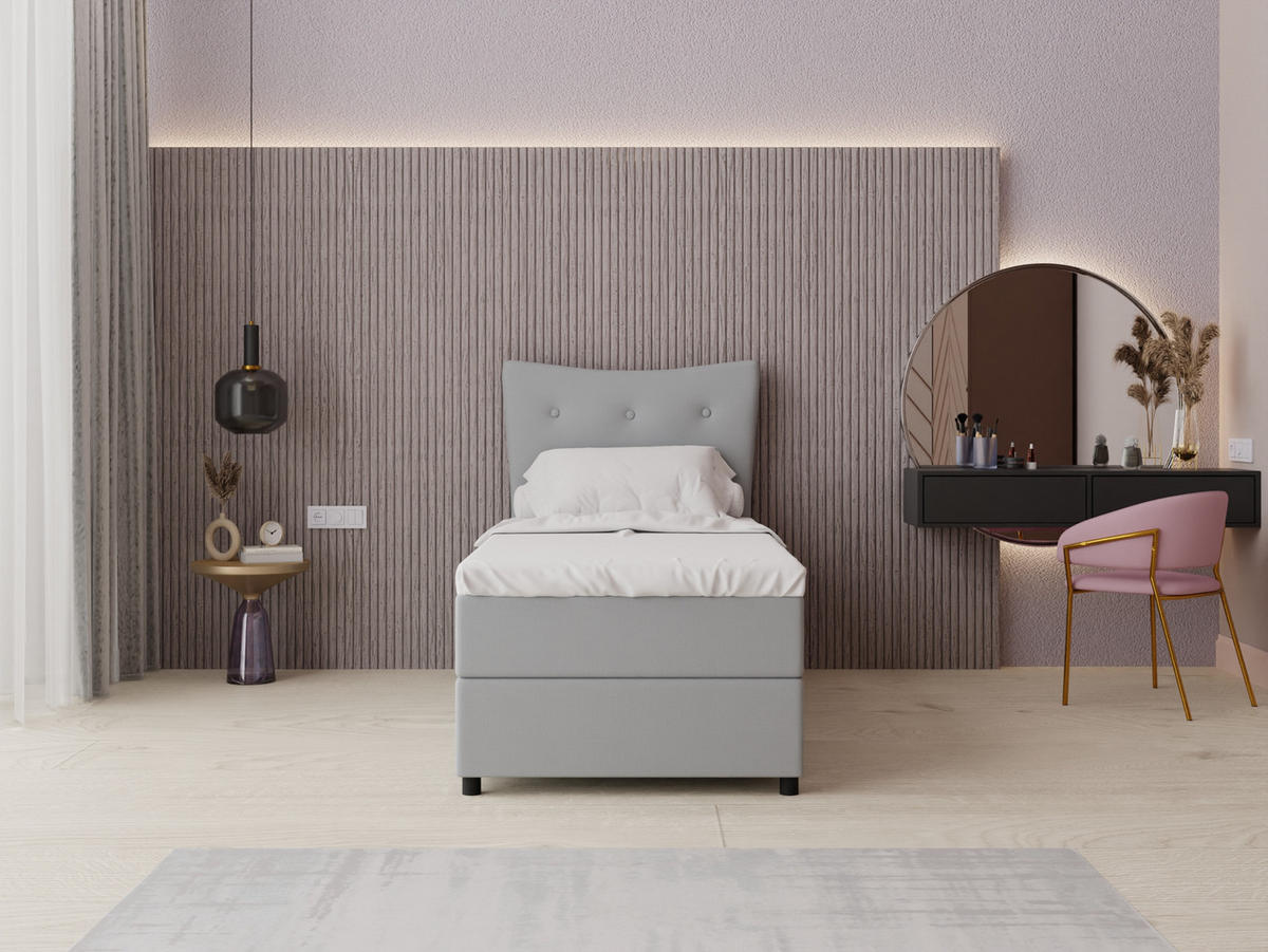 BOXBETT Nevada 90 x 200 cm Doppelbett mit hochwertiger Bonell-Matratze und Topper - grau - Grau, Holz (90/200cm) - Panda Möbel