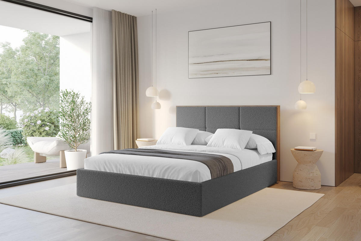 POLSTERBETT mit Bettkasten und Lattenrost, Bett mit Matratze H3/H4 - LILA 140x200 Grau - Schieferfarben, Holzwerkstoff/Textil (140/200cm) - ALTDECOR