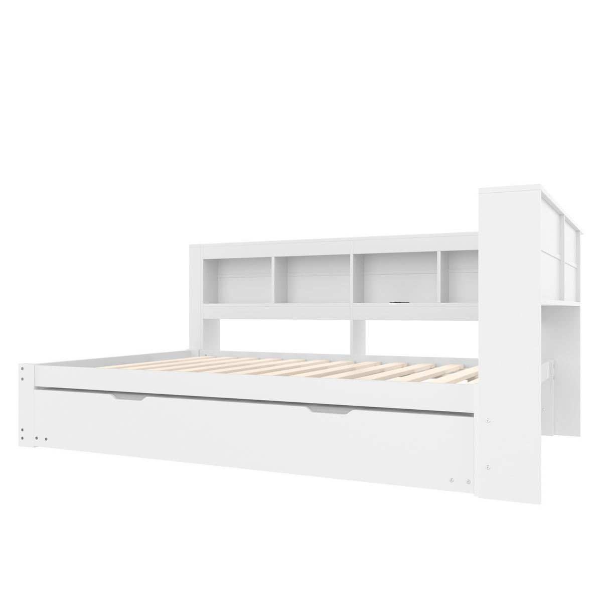 BETT 140/200 cm in Weiß – inkl. Lattenrost, ausziehbares Rollbett & 2 Schubladen - Weiß, Holz (140/200cm) - BEAOK