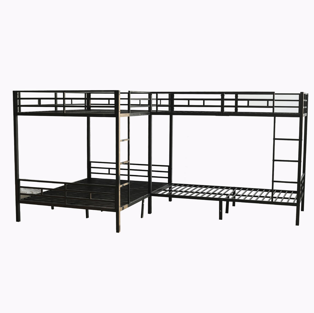 ETAGENBETT 90/200 & 140/200 cm aus Eisen und Holz mit dreistufiger Leiter Schwarz - Schwarz, Metall (90/200cm) - Modenvie