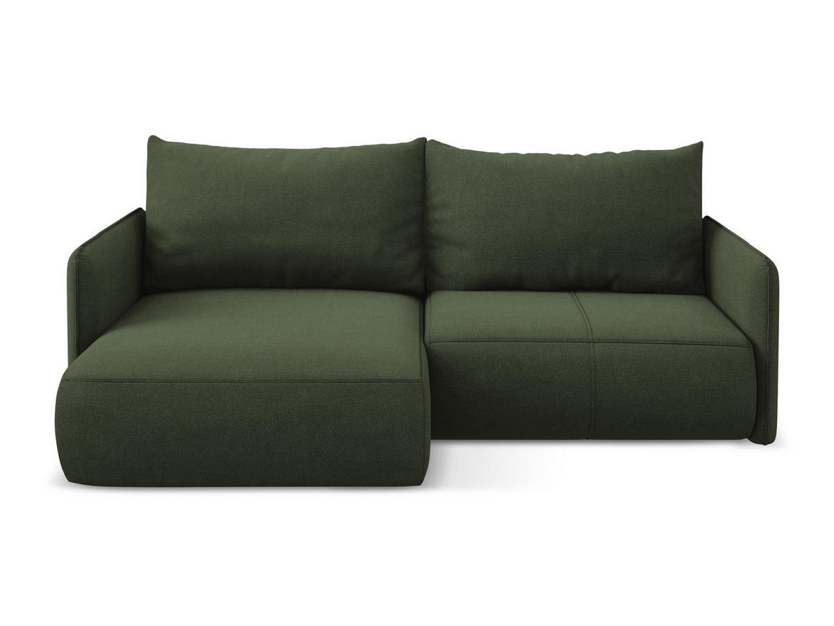 ECKSOFA mit Schlaffunktion Strukturstoff Stoff Grün - Schwarz/Olivgrün, Kunststoff/Textil (148/207cm) - Makamii