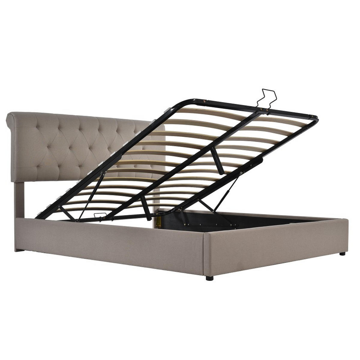 POLSTERBETT 140/200 cm in Hellgrau Linen mit Matratze - Hellgrau, Holz/Textil (140/200cm) - KOMHTOM