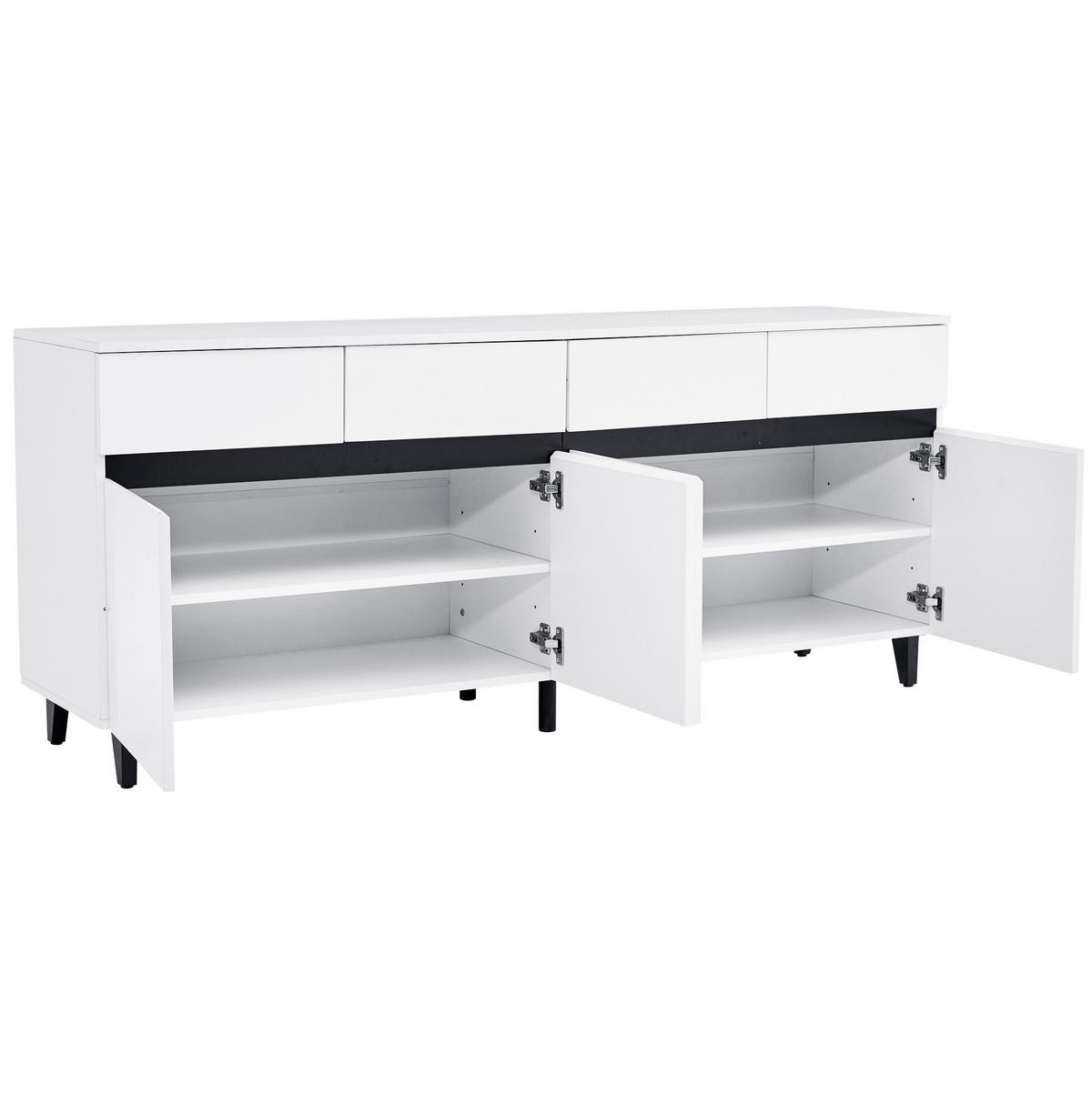 SIDEBOARD, 160/40/68 cm, bílý, dřevotříska, s vysokým leskem a 4 zásuvkami - bílá, kompozitní dřevo (160/68/40cm) - BEAOK