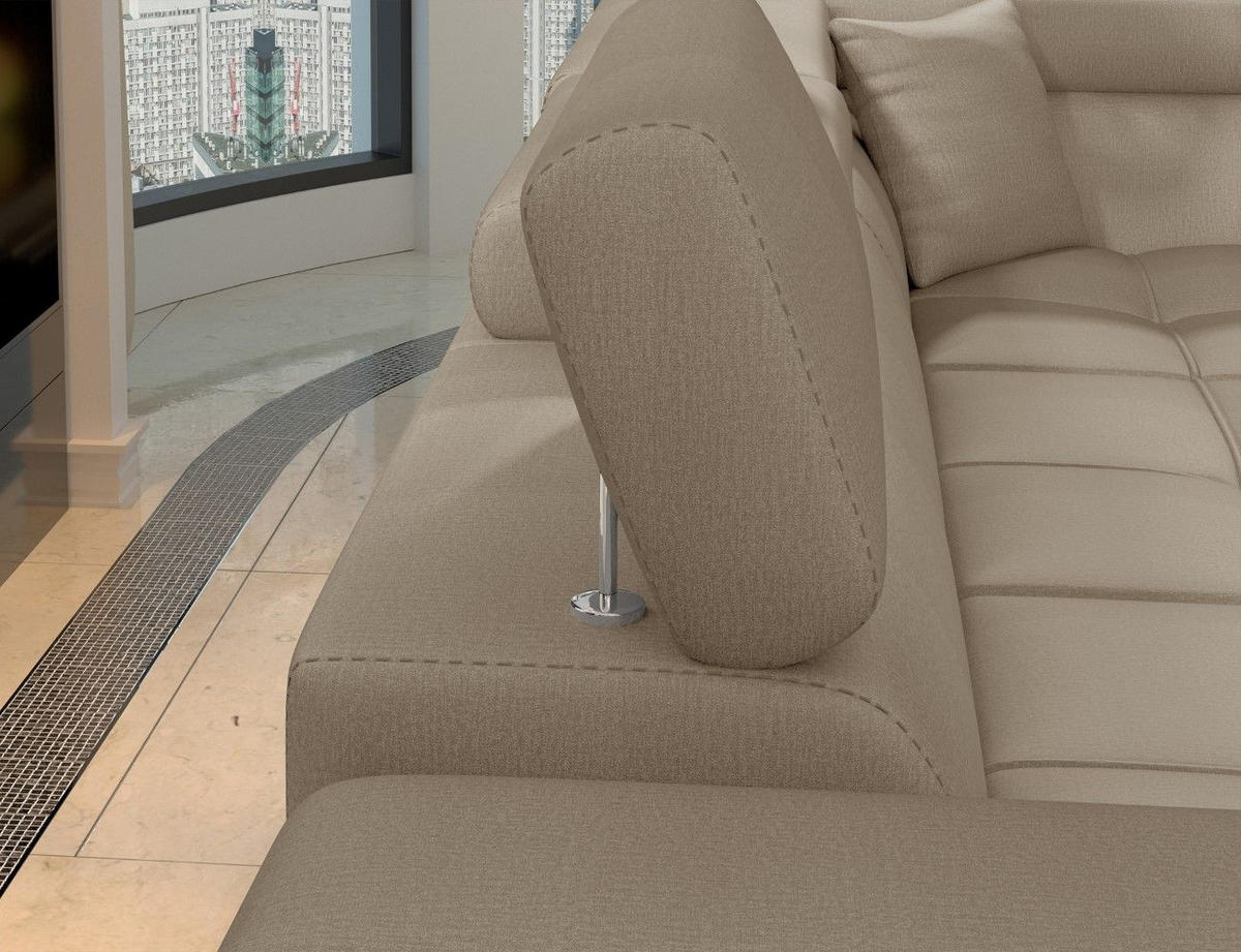 ECKSOFA mit Schlaffunktion und Bettkasten, pflegeleichter Monolith-Stoff - Chromfarben/Braun, Textil/Metall (275/202cm) - Eltap