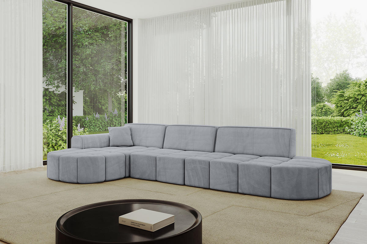 ECKSOFA Ottomane Links LIVO-L2 - 337x173x79,5 cm Hellgrau - Grau, Holzwerkstoff/Textil (337/173cm) - ALTDECOR