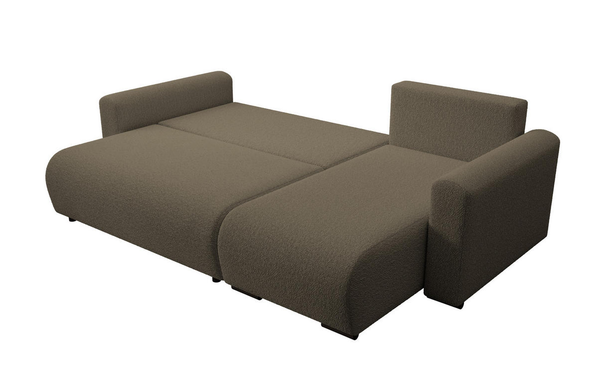 ECKSOFA DORA L, Eckcouch in L-Form mit Schlaffunktion und Bettkasten, Farbe: Cappuccino, Bouclé-Stoff, Ottomane Rechts - Cappuccino, Textil (240/143cm) - Storez24