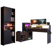 SCHREIBTISCHKOMBINATION schwarz, grau, Set Gamingtisch und Regal inkl. LED mit Farbwechsel - Schwarz/Grau, Holzwerkstoff/Kunststoff (180/229/95cm) - Parisot Meuble