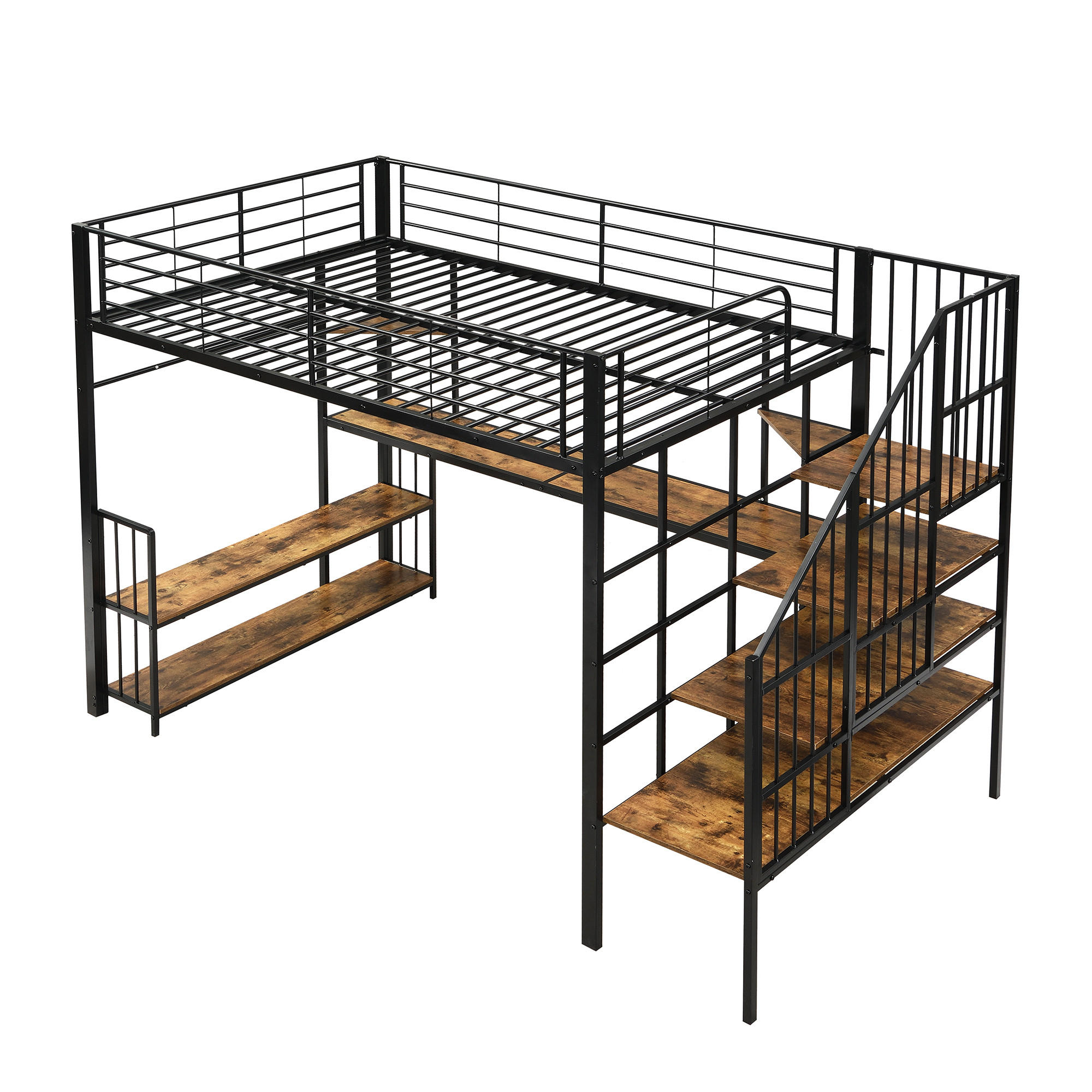 HOCHBETT 120/200 cm DE-02339, in Schwarz/Dunkel, mit Seitenleiter, Ladeanschluss und Kleiderbügel - Walnussfarben/Schwarz, Holzwerkstoff/Metall (120/200cm) - ComfortXL