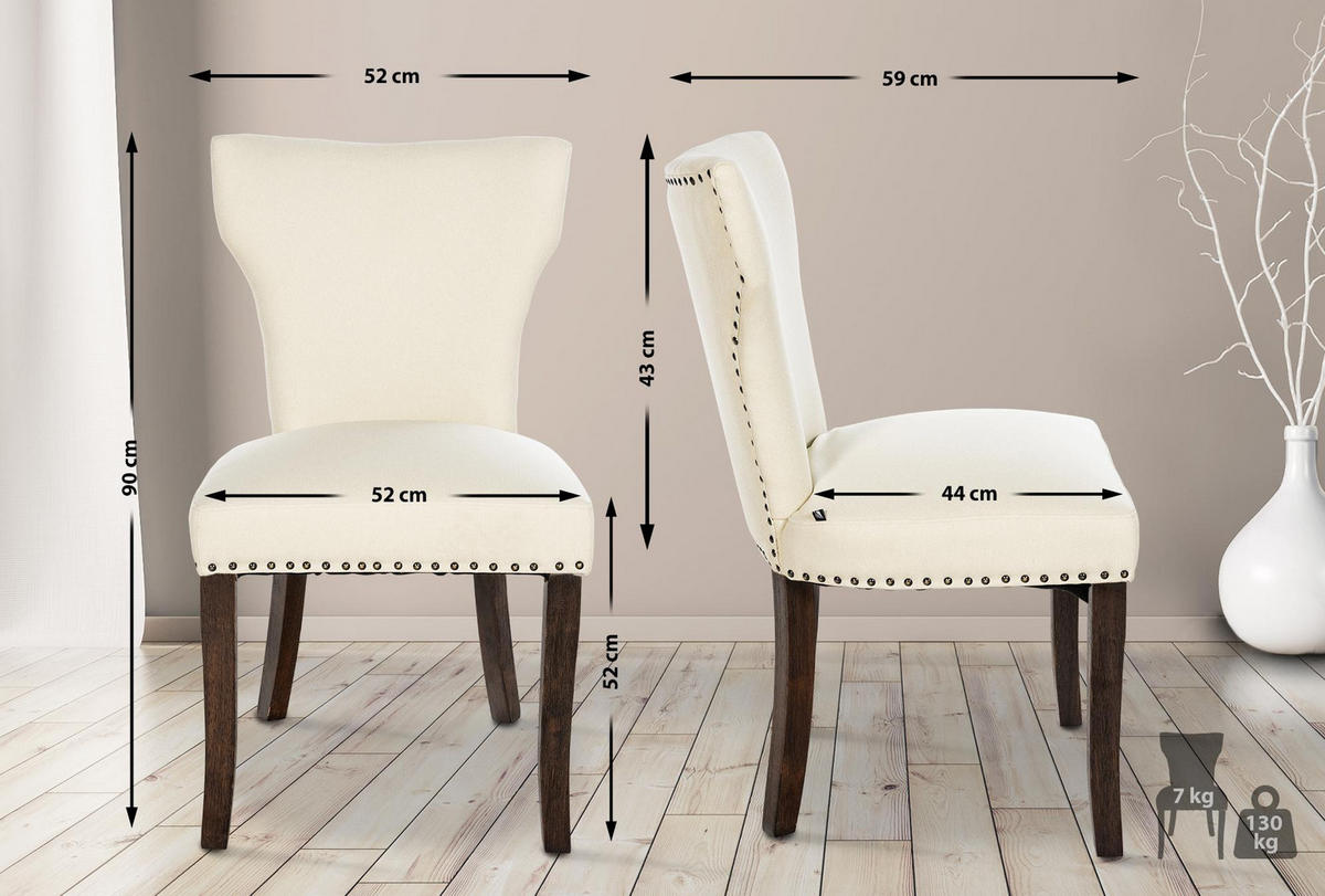 WOHNZIMMERSTUHL Stoff creme - Creme, Holz/Textil (52/90/59cm) - CLP