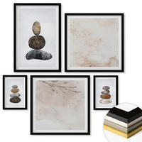 WANDBILDER 5er-Set - 50x50 cm & 20x30 cm & 40x60 cm Schwarzer Rahmen - Steinstapel-Boho-Malerei - Schwarz, Kunststoff (40/60cm) - ArtPrintCave