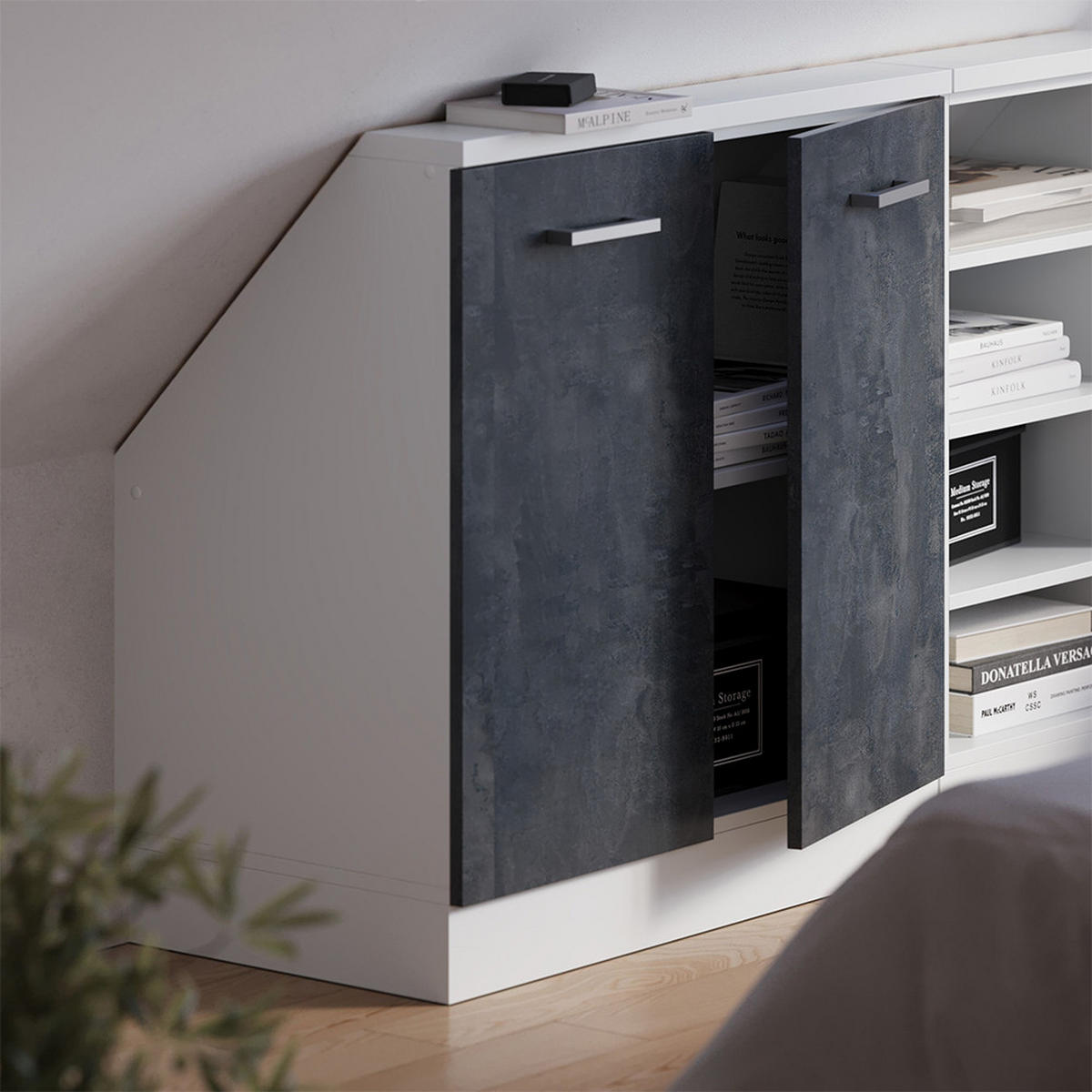 DACHSCHRÄGENSCHRANK Rion Schwarz Beton mit 2 Türen - Schwarz, Holzwerkstoff (80/81.6/46cm) - Vicco