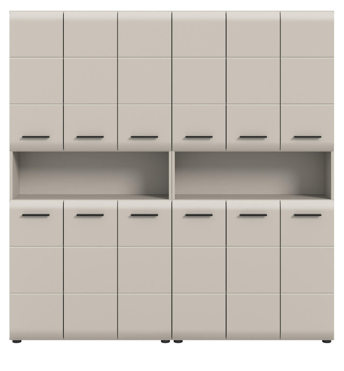 HOCHSCHRANK Kaschmir 180 x 185 cm, Badezimmer Schrank XXXL mit 26 Fächern - Kaschmir/Schwarz, Holzwerkstoff/Kunststoff (180/185/30cm) - Inn.Furn