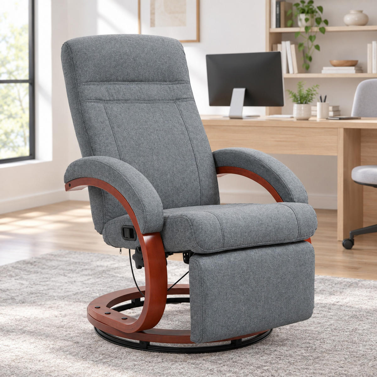 RELAXSESSEL in Grau 68x86x100 cm mit 135° verstellbarer Rückenlehne, Fußhocker und Drehfunktion - Grau, Textil (86/100/68cm) - IVMEU