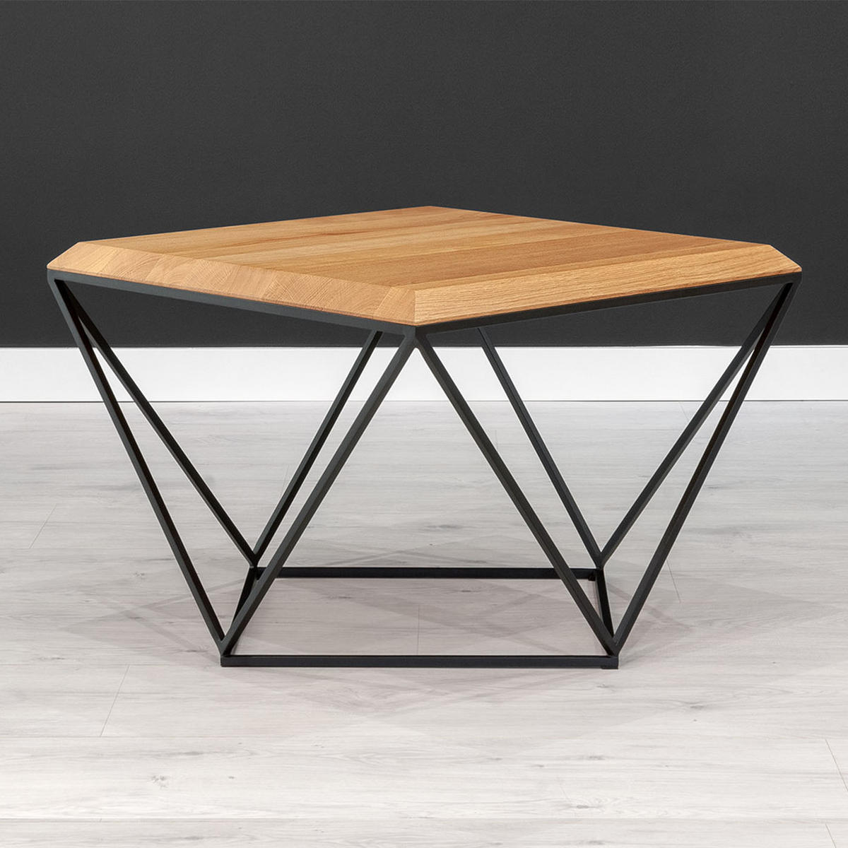 COUCHTISCH Arbor aus massivem Eichenholz 100x100 cm - Eichefarben/Schwarz, Holz/Metall (100/100/41cm) - Danzz