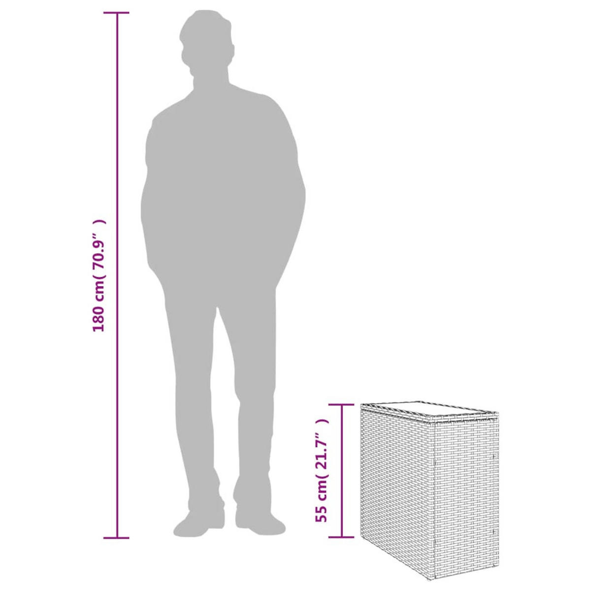 GARTEN-BEISTELLTISCH Mit Glasplatte Grau 58/27,5/55 Cm Rattan - Grau, Kunststoff (58/27.5/55cm) - vidaXL