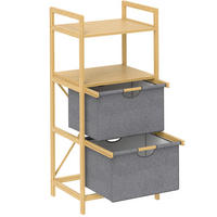 BADEZIMMERREGAL 44x34x96 cm Natur mit 2 Stoffkörben & zweistufigem Design - Naturfarben, Naturmaterialen (44/96/34cm) - Modfu