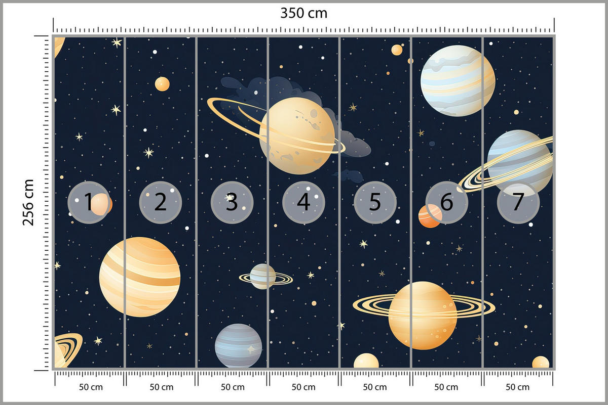 FOTOTAPETE für Kinderzimmer Märchen Galaxie Planeten Sterne 350x256 - Blau/Gelb, Papier (350/256cm) - Muralo
