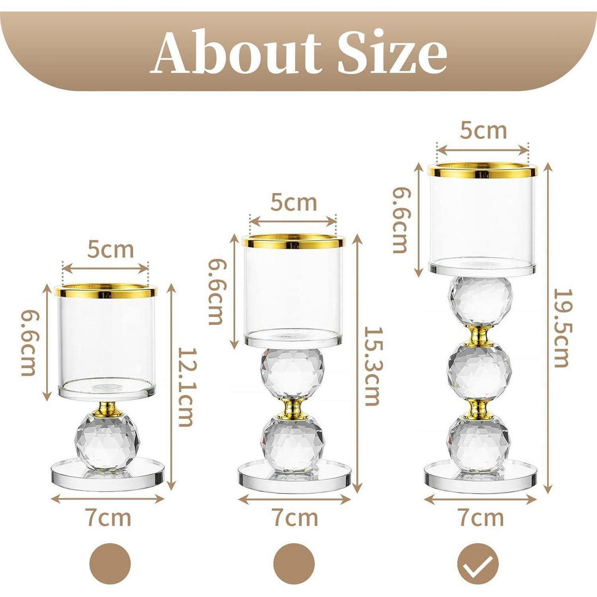KERZENSTÄNDER 2-teiliges Set Kristall Glas Gold 19,5 cm - Goldfarben, Glas (7/19.5/7cm)