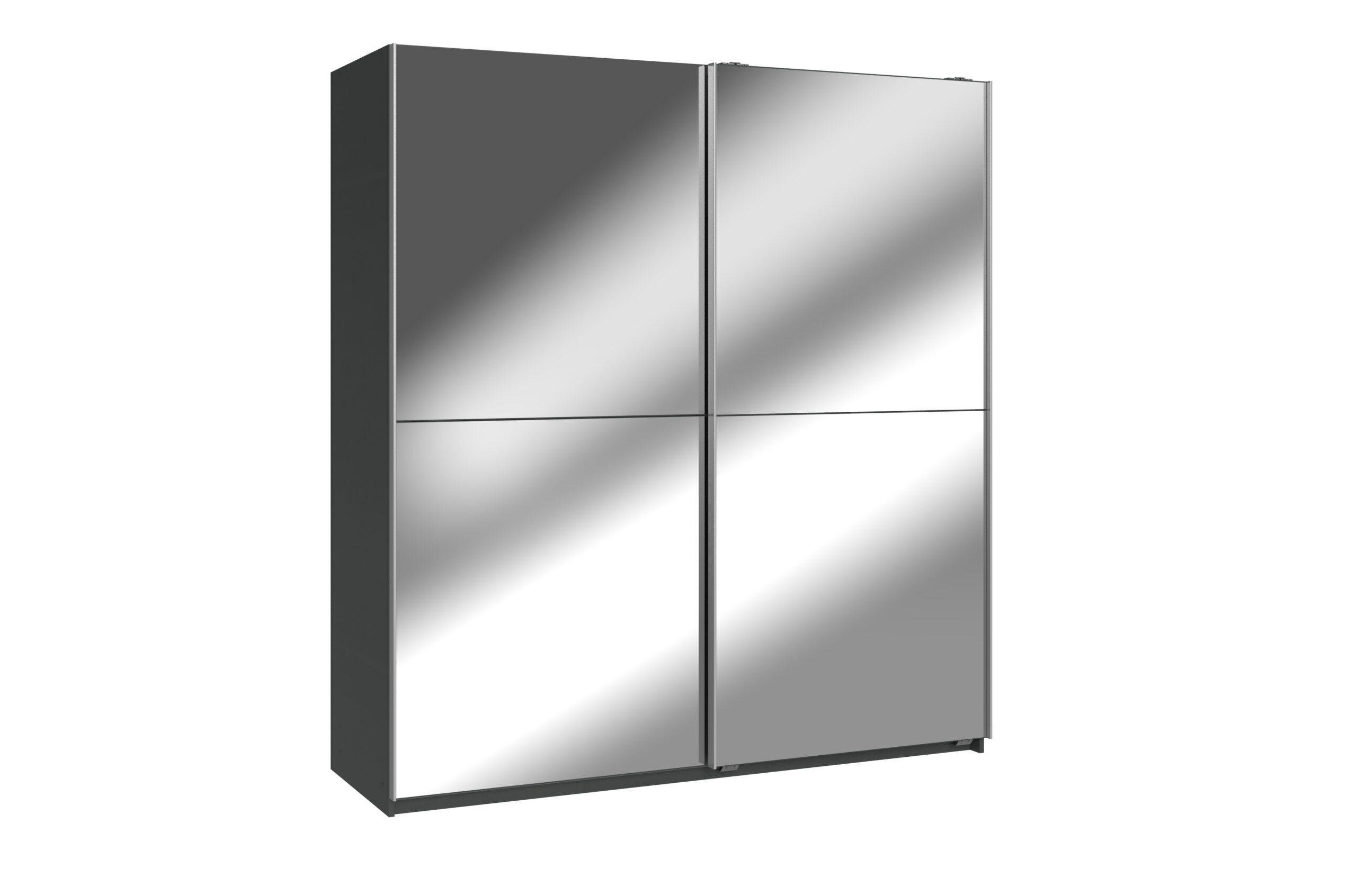 SCHWEBETÜRENSCHRANK Queen in Grafit 179 x 198 x 65 cm (BxHxT) – Kleiderschrank mit zwei Spiegeltüren - Silberfarben/Grau, Holzwerkstoff (179/198/65cm)