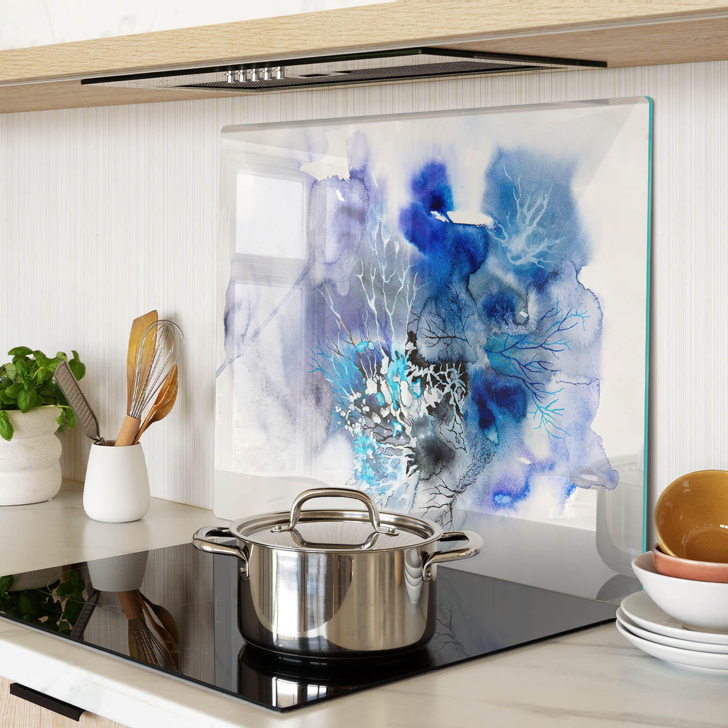 GLASPLATTE 60x52 cm Abstrakte Blumen - Schwarz, Glas (60/0.4/52cm) - TULUP