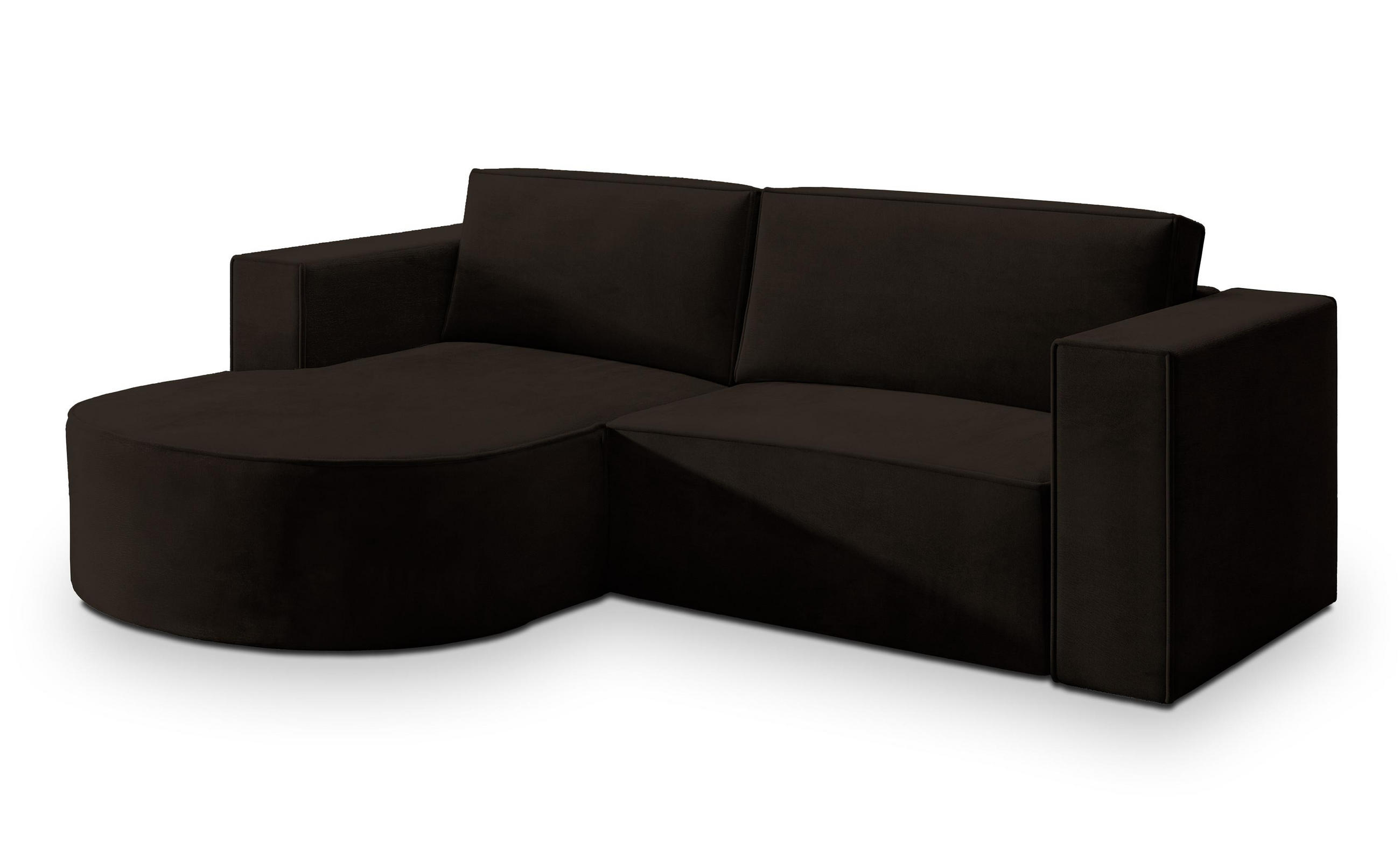 ECKSOFA SORELA M L-S Braun Velours-Stoff mit Schlaffunktion - Braun, Holz (263/174cm) - MASSENO