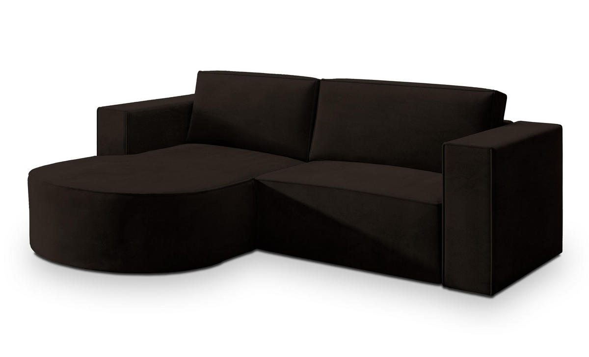 ECKSOFA SORELA M L-S Braun Velours-Stoff mit Schlaffunktion - Braun, Holz (263/174cm) - MASSENO