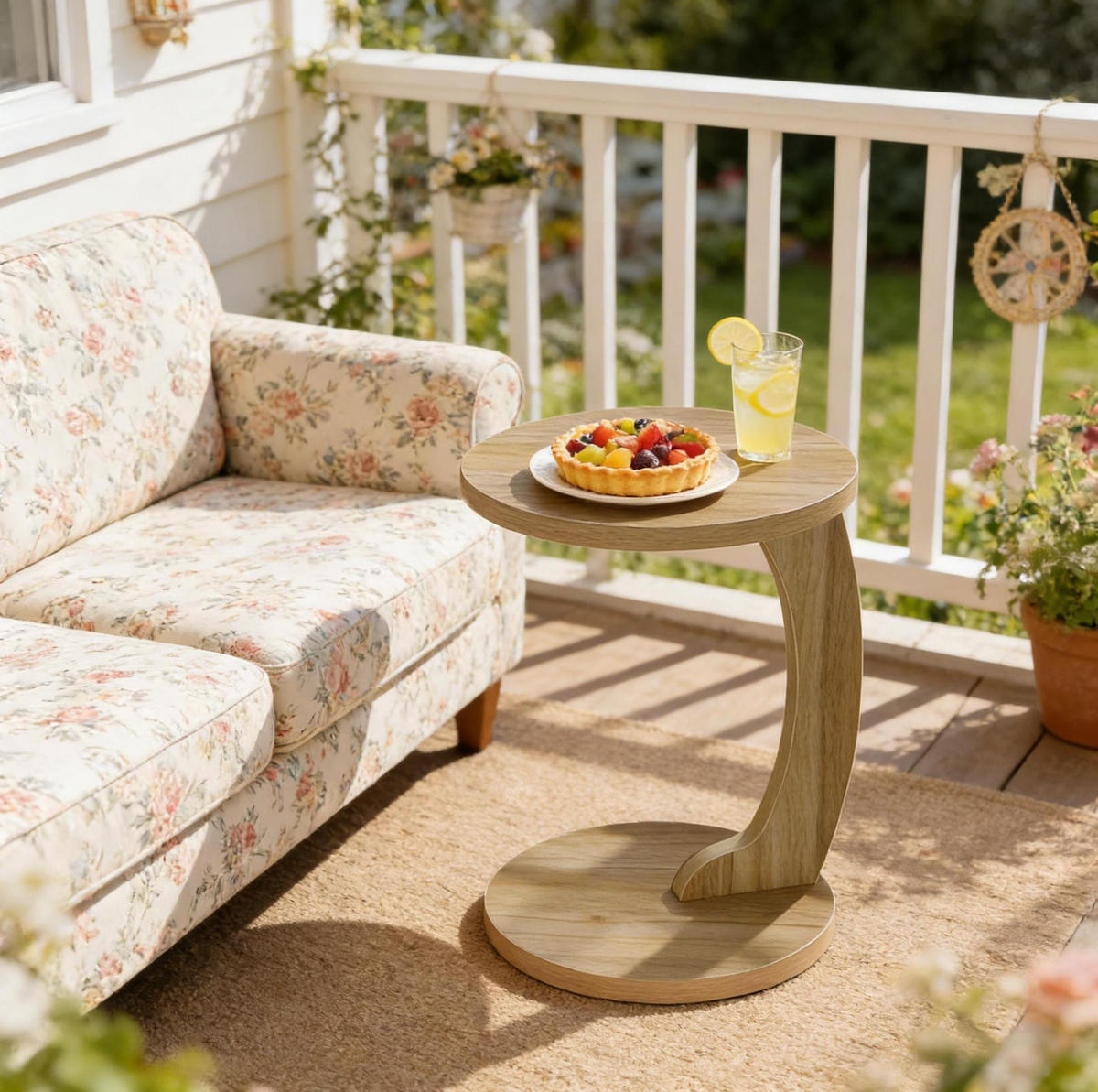 BEISTELLTISCH 38/38/55 cm in C-Form mit platzsparendem Design und robuster MDF-Platte, Lichteiche - Naturfarben, Holzwerkstoff (38/38/56cm) - Redom