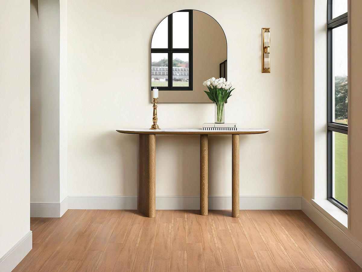 KONSOLENTISCH - 150 cm x 39.5 cm - Keramik, Holz, Platte - Naturfarben Hell, Weiß - MODREYO - Naturfarben/Weiß, Keramik/Holz (39.5/150/80cm) - Vente-Unique