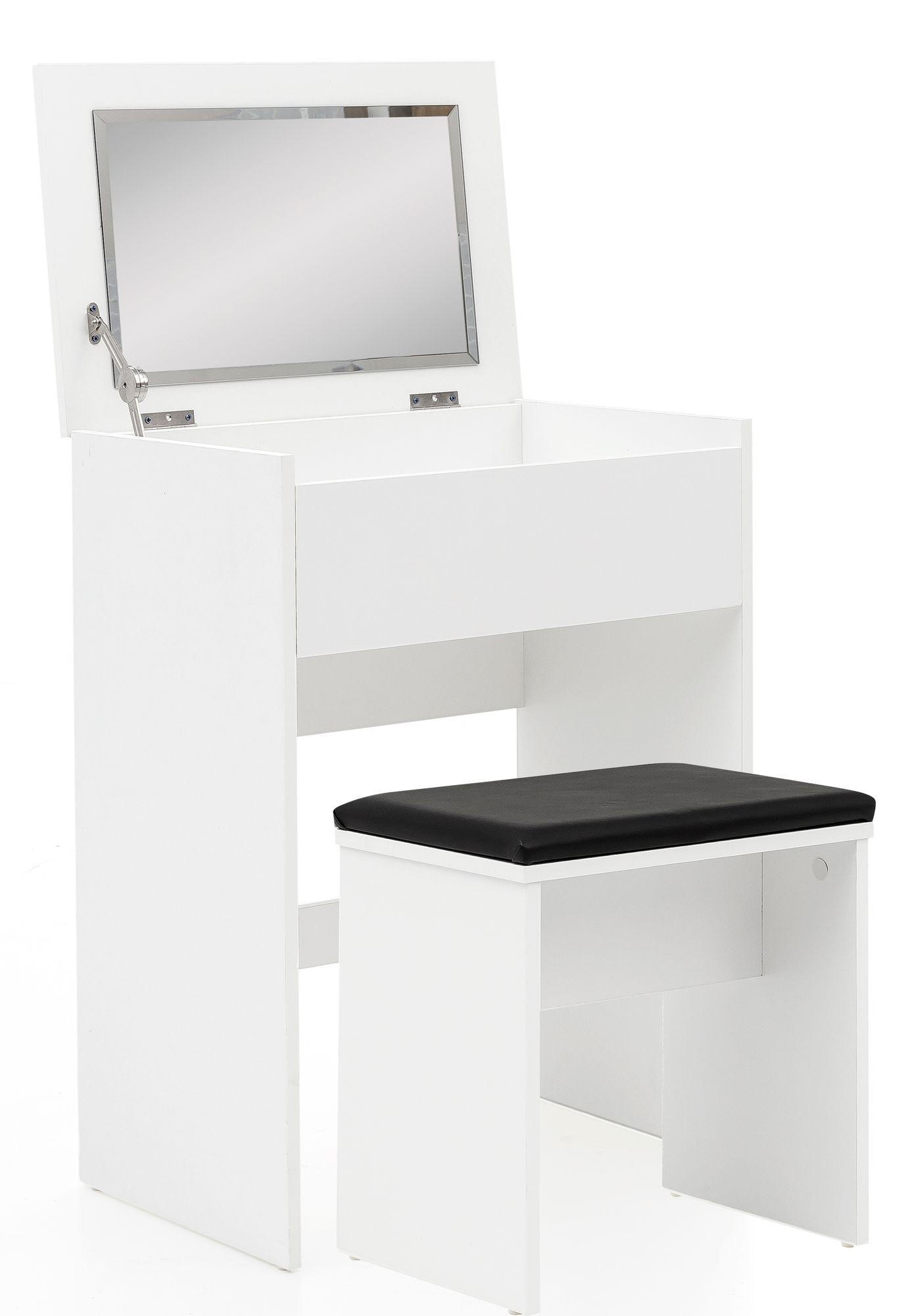 SCHMINKTISCH – Weiß, 60x81x40 cm, mit Klappspiegel, Hocker & Fach, Holz-Optik, modern - Schwarz/Weiß, Glas/Holz (40/81/60cm) - KADIMA DESIGN