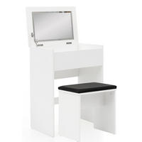 SCHMINKTISCH – Weiß, 60x81x40 cm, mit Klappspiegel, Hocker & Fach, Holz-Optik, modern - Schwarz/Weiß, Glas/Holz (40/81/60cm) - KADIMA DESIGN