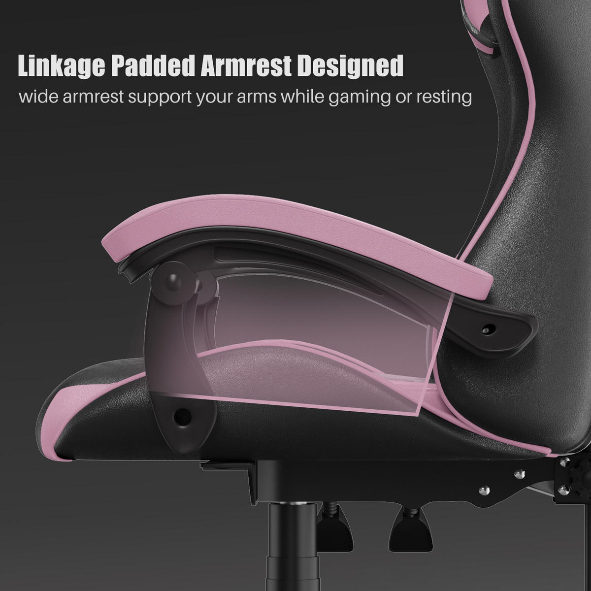 GAMING-STUHL ergonomisch, verstellbare Rückenlehne, Kissen – Schwarz/Pink - Pink, Leder (59/120/56cm) - Rattantree