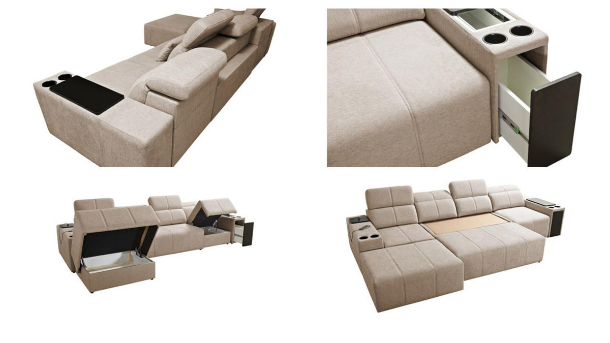 ECKSOFA mit Schlaffunktion und Mindy XII Stoff Verita Hellgrau Rechts - Hellgrau, Holz (348/202cm) - Kaiser Möbel